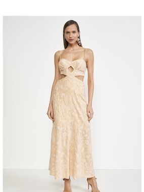 Sleeveless Peach Cutout Maxi Dress with Spaghetti Straps